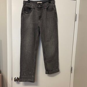 Women’s Levi’s Gray Denim Straight relaxed Jeans with splatter design